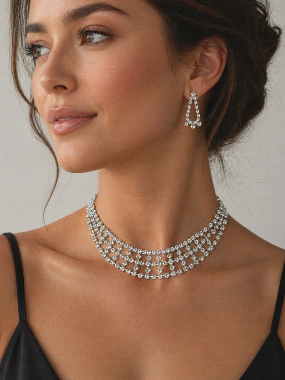New Never Worn Vintage Ivana Rhinestone Choker Necklace & Matching Earrings